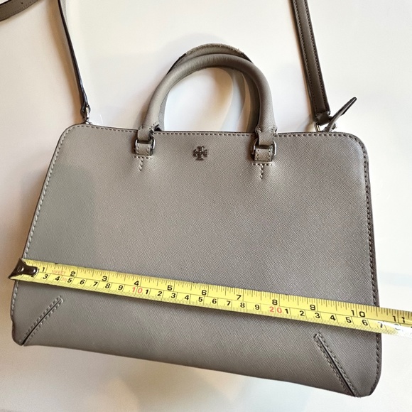 Tory Burch Handbag Gray Tan Logo Houlder Bag Purse Crossbody Medium size - Picture 5 of 16